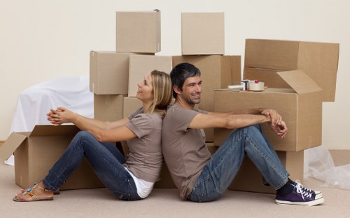 Household boxes and furniture prepared for a Tolworth relocation