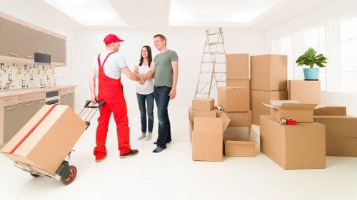 Packed household items ready for transport during a Tolworth move