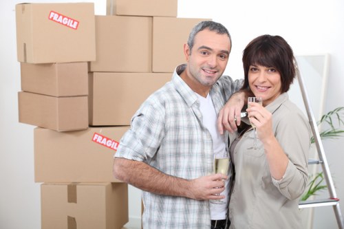 Packed boxes and furniture ready for a Tolworth move